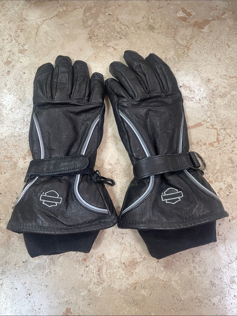 Harley-Davidson Black Leather Riding Gloves with Reflective Accents